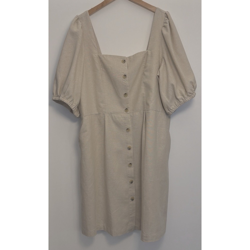 Old Navy Button Up Linen Blend Cottage Dress Size XXL Tall Beige NWT Milkmaid